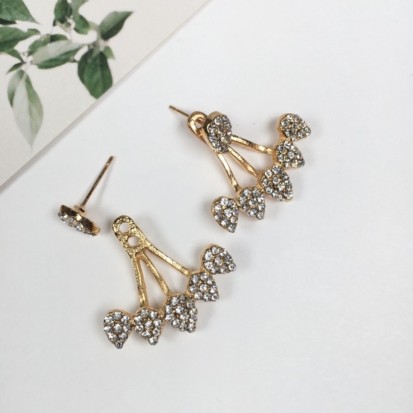 Rhinestone Crystal Flower Teardrop Jacket Earrings - Picture 4 of 4